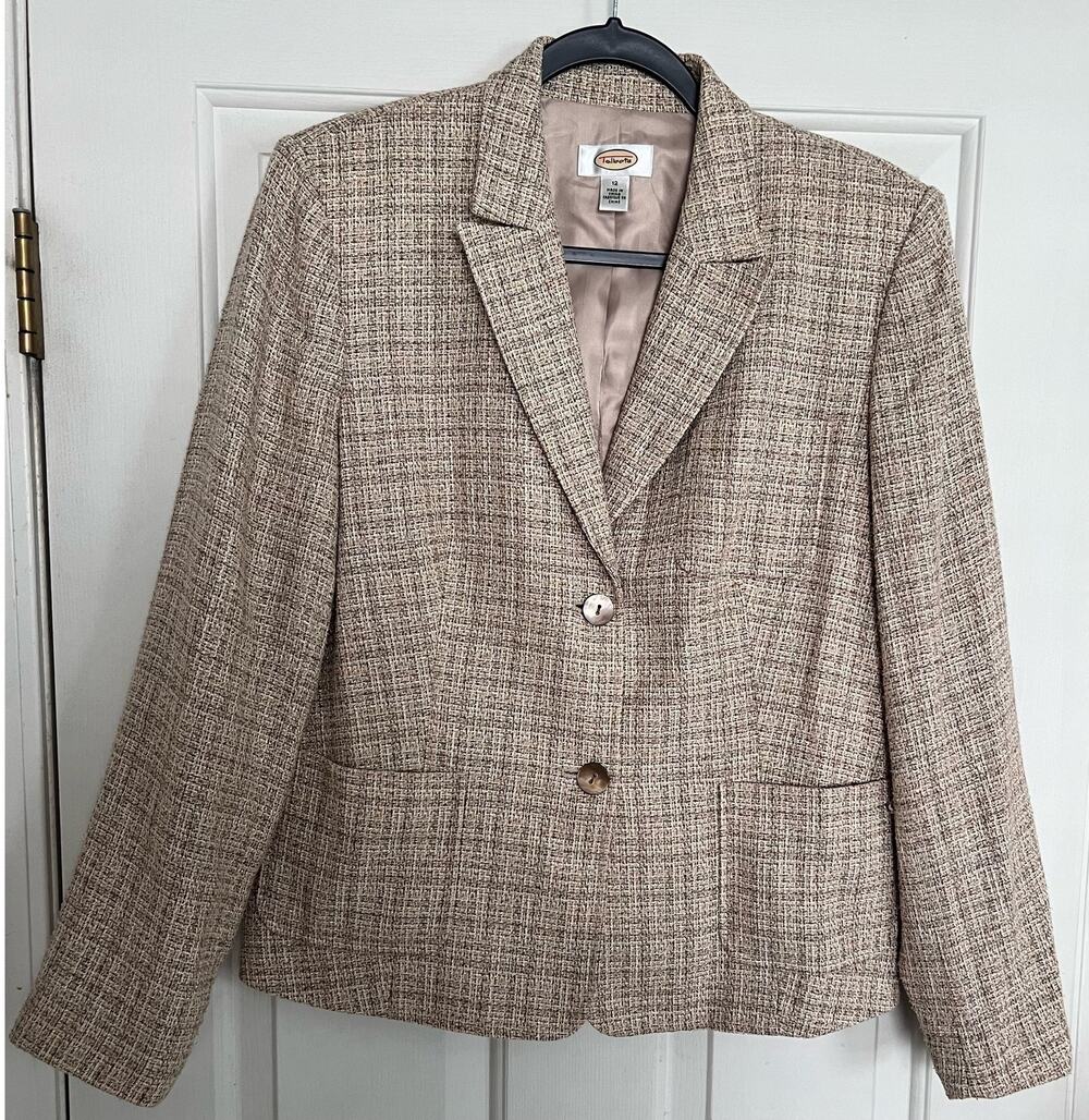 Talbots Blazer Tan/Beige/Gray Shimmer Boucle Linen Woven Suit Jacket - sz 12